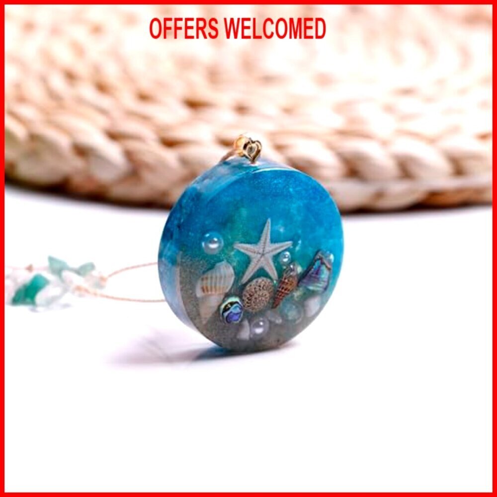 Ocean Theme Resin Pendant Necklace Starfish Seashell Adjustable Chain Boho Chic - Picture 3 of 8